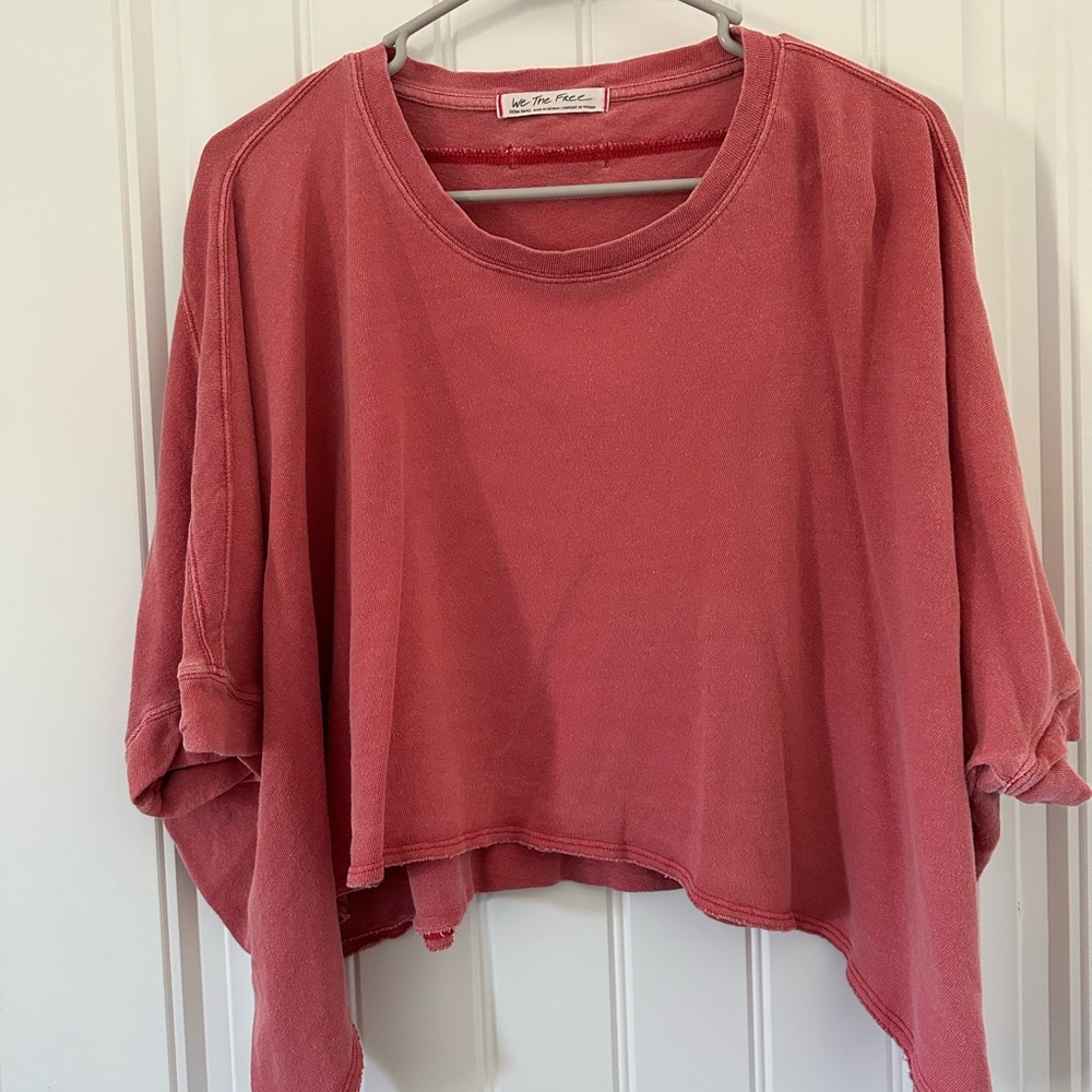 We The Free Washed Red Oversized Crop Tee